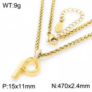 47cm Gold Color Stainless Steel Capital Letters P Basket Chain Necklace For Women Men - KN286176-Z