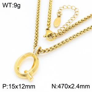 47cm Gold Color Stainless Steel Capital Letters Q Basket Chain Necklace For Women Men - KN286177-Z