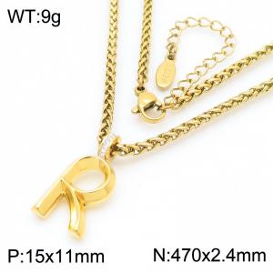 47cm Gold Color Stainless Steel Capital Letters R Basket Chain Necklace For Women Men - KN286178-Z