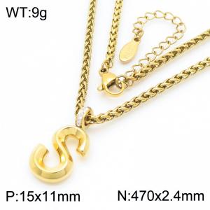 47cm Gold Color Stainless Steel Capital Letters S Basket Chain Necklace For Women Men - KN286179-Z