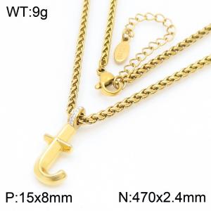 47cm Gold Color Stainless Steel Capital Letters t Basket Chain Necklace For Women Men - KN286180-Z