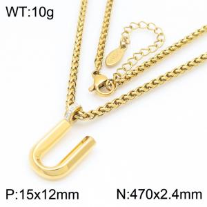 47cm Gold Color Stainless Steel Capital Letters U Basket Chain Necklace For Women Men - KN286181-Z