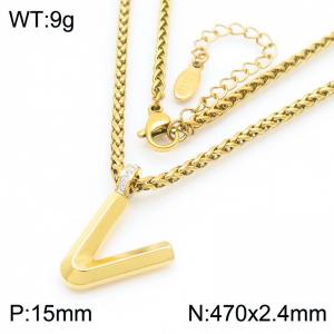 47cm Gold Color Stainless Steel Capital Letters V Basket Chain Necklace For Women Men - KN286182-Z