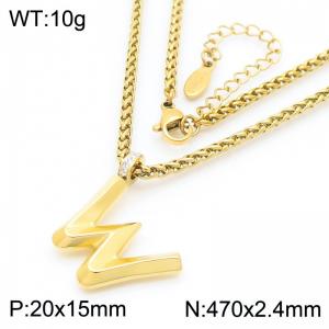 47cm Gold Color Stainless Steel Capital Letters W Basket Chain Necklace For Women Men - KN286183-Z