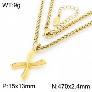 47cm Gold Color Stainless Steel Capital Letters X Basket Chain Necklace For Women Men - KN286184-Z