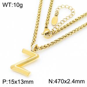 47cm Gold Color Stainless Steel Capital Letters Z Basket Chain Necklace For Women Men - KN286186-Z