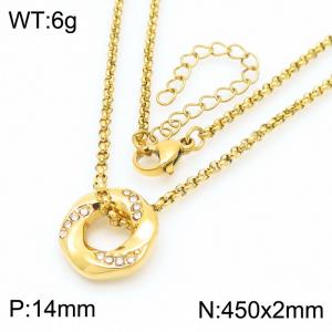 European and American fashion personality stainless steel 450 × 2mm O-shaped chain with diamond hollow round pendant charm gold necklace - KN286217-K