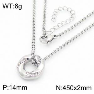 European and American fashion personality stainless steel 450 × 2mm O-shaped chain with diamond hollow round pendant charm silver necklace - KN286218-K
