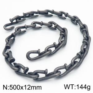 500x12mm Vintage Jewelry Nail Chain Boil Black Stainless Steel Lifting Hook Necklaces - KN286234-KJX