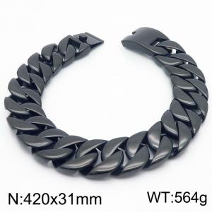 420x31mm Wide Cuban Chain Black Plated Stainless Steel Chunky Necklaces Heavy Jewelry for Men - KN286245-KJX