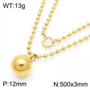 3mm Link Chain Stainless Steel Beads Bracelet With Round Pendant Gold Color - KN286254-Z