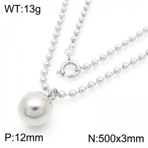 3mm Link Chain Stainless Steel Beads Bracelet With Round Pendant Silver Color - KN286255-Z