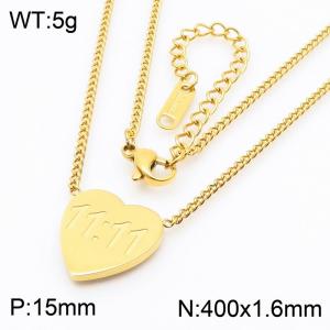 European and American fashion personality stainless steel creative heart-shaped carving 11：11 logo schedule pendant charm gold necklace - KN286316-KLX