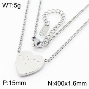 European and American fashion personality stainless steel creative heart-shaped carving 11：11 logo schedule pendant charm silver necklace - KN286317-KLX