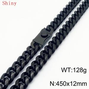 450mm Punk Black Plated Cuban Curb Chain Chunky Necklace High Quality Stainless Steel Heavy Cuban Necklaces - KN286759-Z