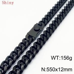 550mm Punk Black Plated Cuban Curb Chain Chunky Necklace High Quality Stainless Steel Heavy Cuban Necklaces - KN286761-Z