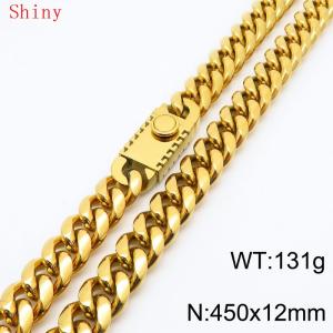 Fashionable and minimalist 12 * 450mm stainless steel square buckle gold-plated necklace - KN286766-Z