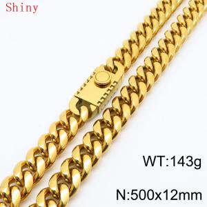 Fashionable and minimalist 12 * 500mm stainless steel square buckle gold-plated necklace - KN286767-Z