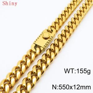 Fashionable and minimalist 12 * 550mm stainless steel square buckle gold-plated necklace - KN286768-Z