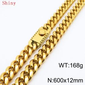 Fashionable and minimalist 12 * 600mm stainless steel square buckle gold-plated necklace - KN286769-Z