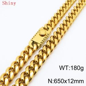 Fashionable and minimalist 12 * 650mm stainless steel square buckle gold-plated necklace - KN286770-Z