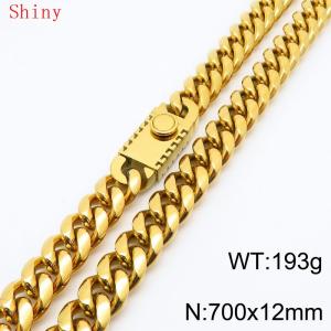 Fashionable and minimalist 12 * 700mm stainless steel square buckle gold-plated necklace - KN286771-Z