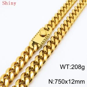 Fashionable and minimalist 12 * 750mm stainless steel square buckle gold-plated necklace - KN286772-Z