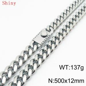 Fashionable and minimalist 12 * 500mm stainless steel square buckle Cuban necklace - KN286774-Z