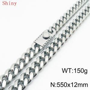 Fashionable and minimalist 12 * 550mm stainless steel square buckle Cuban necklace - KN286775-Z