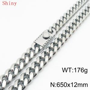 Fashionable and minimalist 12 * 650mm stainless steel square buckle Cuban necklace - KN286777-Z