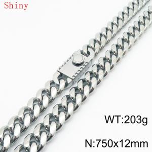 Fashionable and minimalist 12 * 750mm stainless steel square buckle Cuban necklace - KN286779-Z