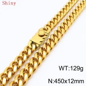 Fashionable and minimalist 12 * 450mm stainless steel square buckle gold-plated necklace - KN286787-Z