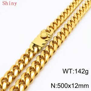 Fashionable and minimalist 12 * 500mm stainless steel square buckle gold-plated necklace - KN286788-Z