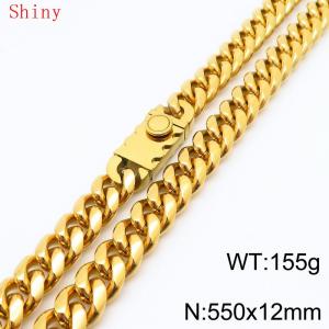 Fashionable and minimalist 12 * 550mm stainless steel square buckle gold-plated necklace - KN286789-Z