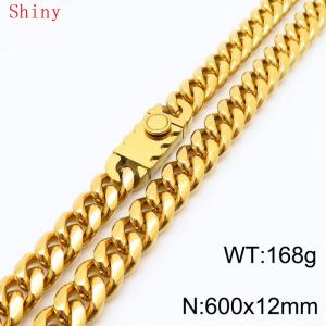 Fashionable and minimalist 12 * 600mm stainless steel square buckle gold-plated necklace - KN286790-Z