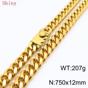 Fashionable and minimalist 12 * 750mm stainless steel square buckle gold-plated necklace - KN286793-Z