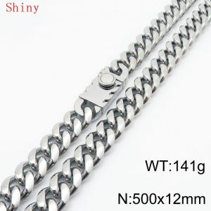 Fashionable and minimalist 12 * 500mm stainless steel square buckle Cuban necklace - KN286795-Z