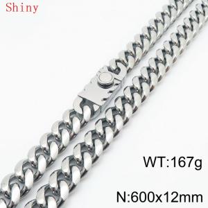 Fashionable and minimalist 12 * 600mm stainless steel square buckle Cuban necklace - KN286797-Z