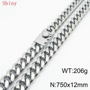 Fashionable and minimalist 12 * 750mm stainless steel square buckle Cuban necklace - KN286800-Z