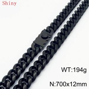 Fashionable and minimalist 12 * 700mm stainless steel square buckle Cuban necklace in black - KN286806-Z