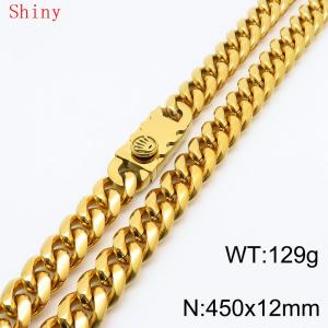 12 * 450mm gold-plated trendy personalized simple polished plain chain men's titanium steel Cuban necklace - KN286808-Z