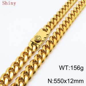 12 * 550mm gold-plated trendy personalized simple polished plain chain men's titanium steel Cuban necklace - KN286810-Z