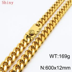 12 * 600mm gold-plated trendy personalized simple polished plain chain men's titanium steel Cuban necklace - KN286811-Z