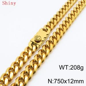 12 * 750mm gold-plated trendy personalized simple polished plain chain men's titanium steel Cuban necklace - KN286814-Z