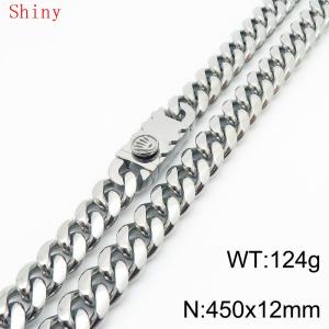 12 * 450mm trendy, personalized, simple, polished plain chain men's titanium steel Cuban necklace - KN286815-Z