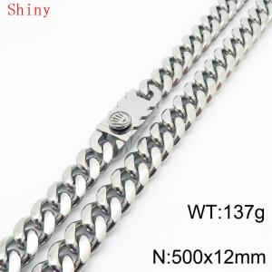 12 * 500mm trendy, personalized, simple, polished plain chain men's titanium steel Cuban necklace - KN286816-Z