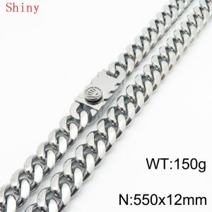 12 * 550mm trendy, personalized, simple, polished plain chain men's titanium steel Cuban necklace - KN286817-Z