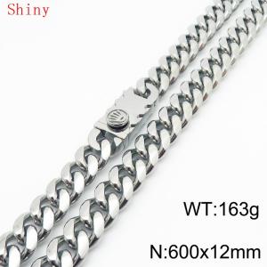 12 * 600mm trendy, personalized, simple, polished plain chain men's titanium steel Cuban necklace - KN286818-Z