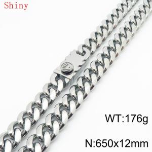 12 * 650mm trendy, personalized, simple, polished plain chain men's titanium steel Cuban necklace - KN286819-Z