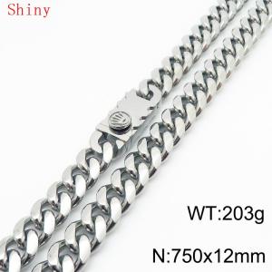 12 * 750mm trendy, personalized, simple, polished plain chain men's titanium steel Cuban necklace - KN286821-Z